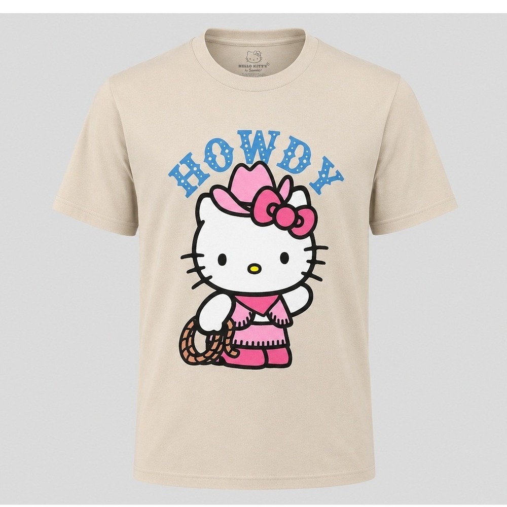 Hello Kitty Sanrio Howdy Cowgirl Graphic Tee Sandstone Beige Large 2MHK0311‎ NEW